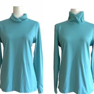Athleta Top Light Blue Split Mock Turtleneck Long Sleeve Soft Active Top Large